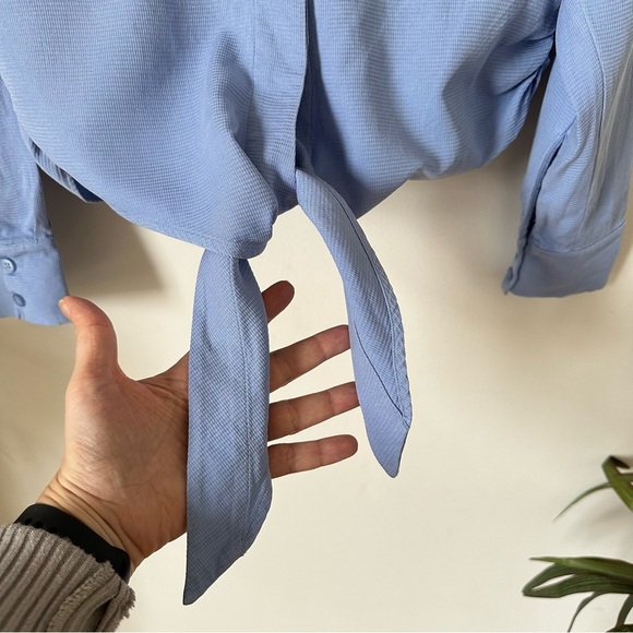 & Other Stories Blue Button Down Tie Waist Shirt Size 0 - Picture 6 of 8